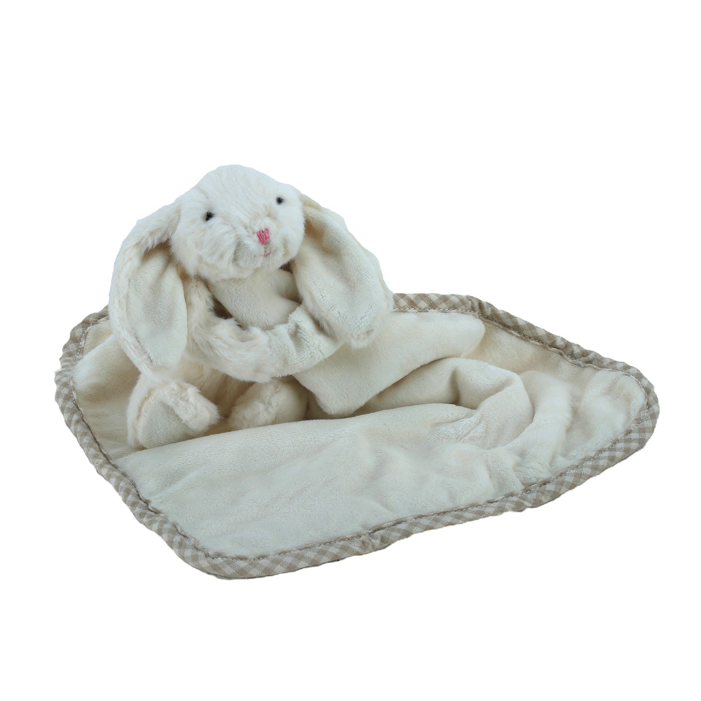 Jomanda cream bunny plush soother comforter with attached toy, 29x29cm, handcrafted