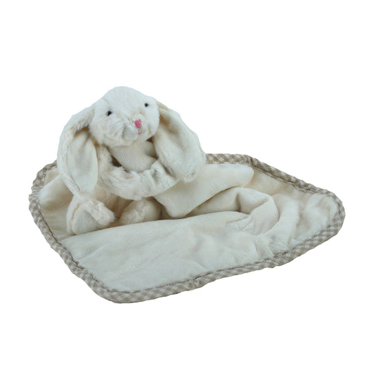 Jomanda cream bunny plush soother comforter with attached toy, 29x29cm, handcrafted