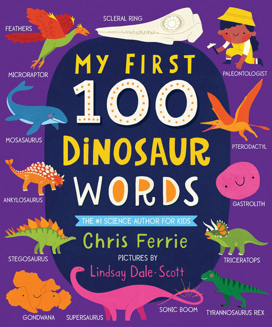 My First 100 Dinosaur Words padded board book cover featuring colorful dinosaur illustrations