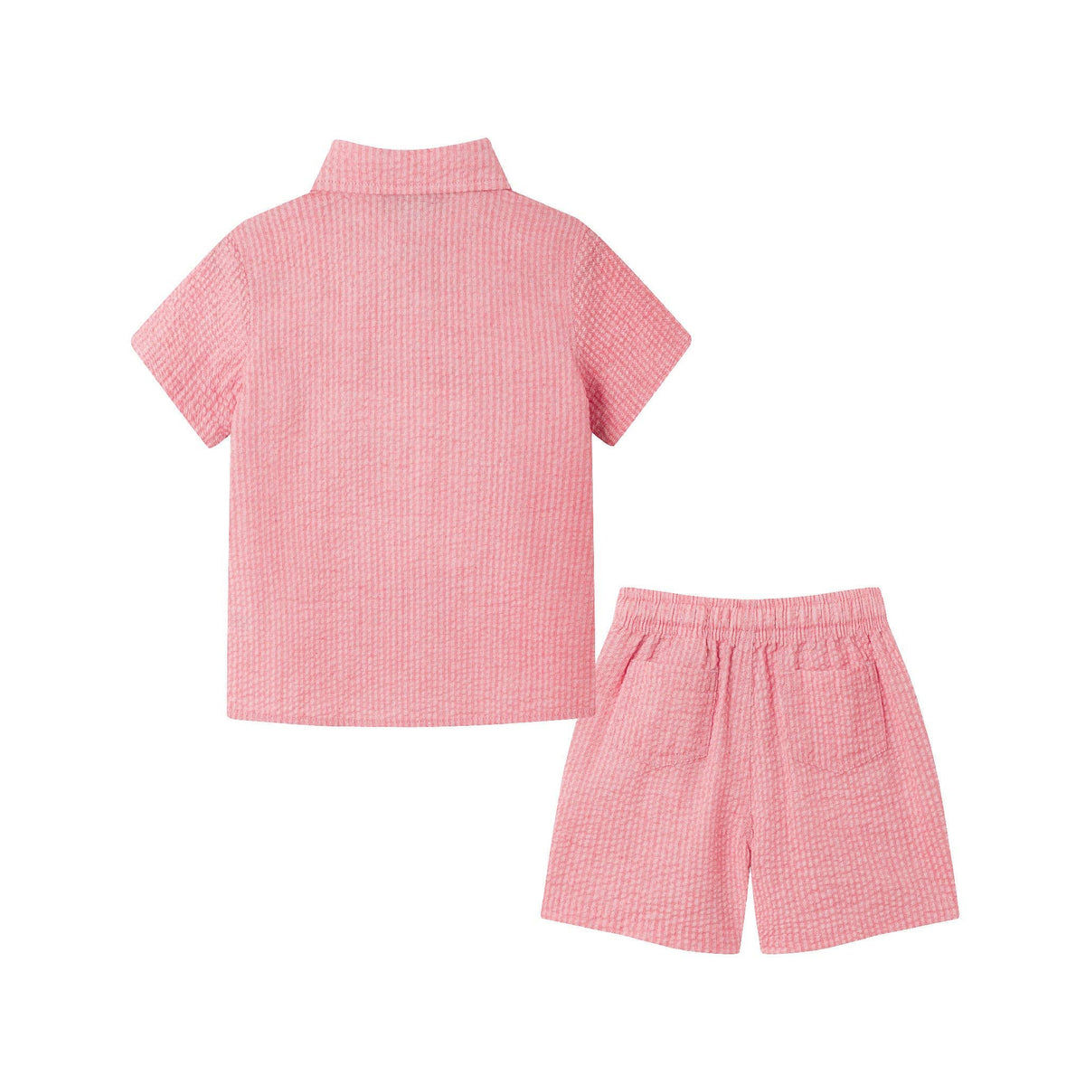 Short Sleeve Buttondown & Short Set | Coral Seersucker