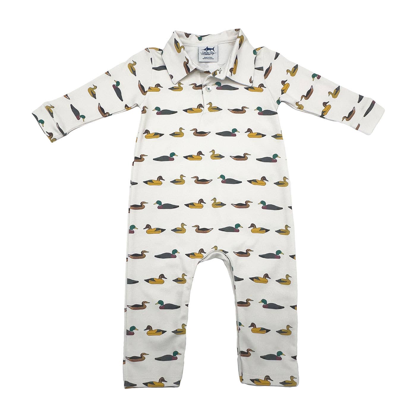 SBC Signature Polo LS Romper in Peruvian Pima cotton with three-button placket