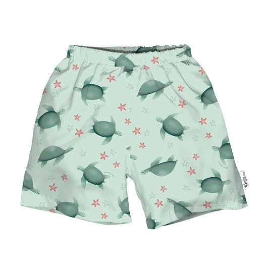 Eco Swim Trunks with Built-in Diaper Light Sage Turtle
