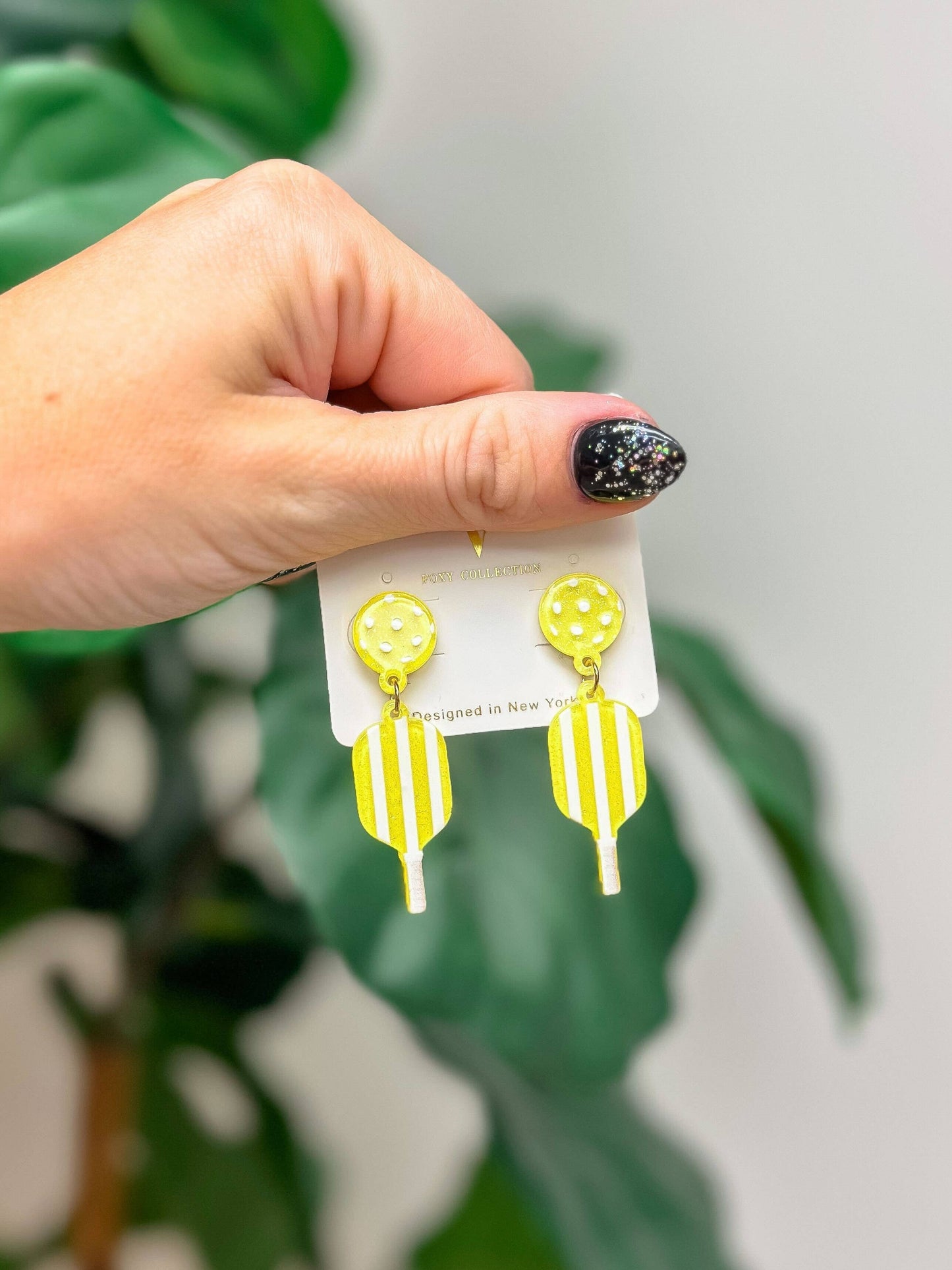 Pickleball Dangle Earrings: Pink Stripe