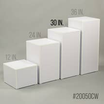 White laminate pedestal display, 30 inches high, contemporary design for retail merchandising