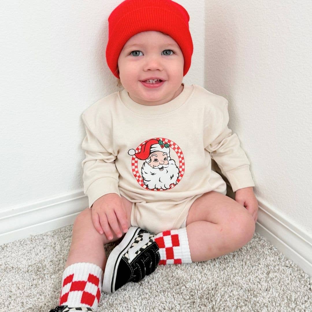 Retro Santa Christmas Long Sleeve Romper