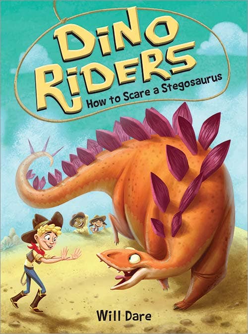How to Scare a Stegosaurus children's book cover by Sourcebooks featuring dinosaurs and Wild West setting