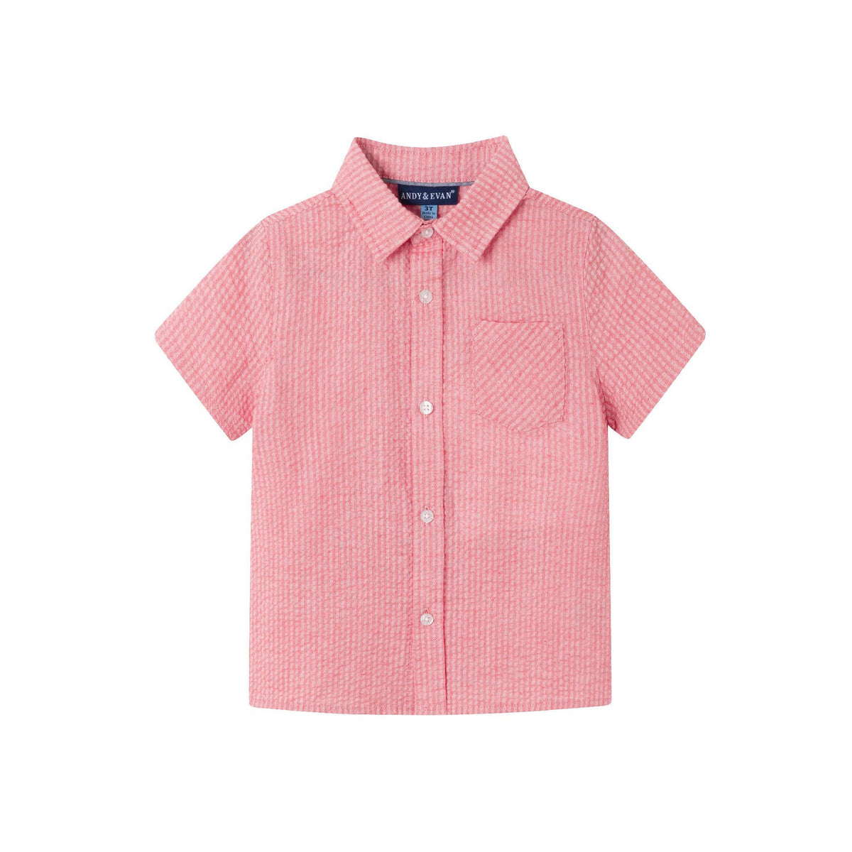 Short Sleeve Buttondown & Short Set | Coral Seersucker