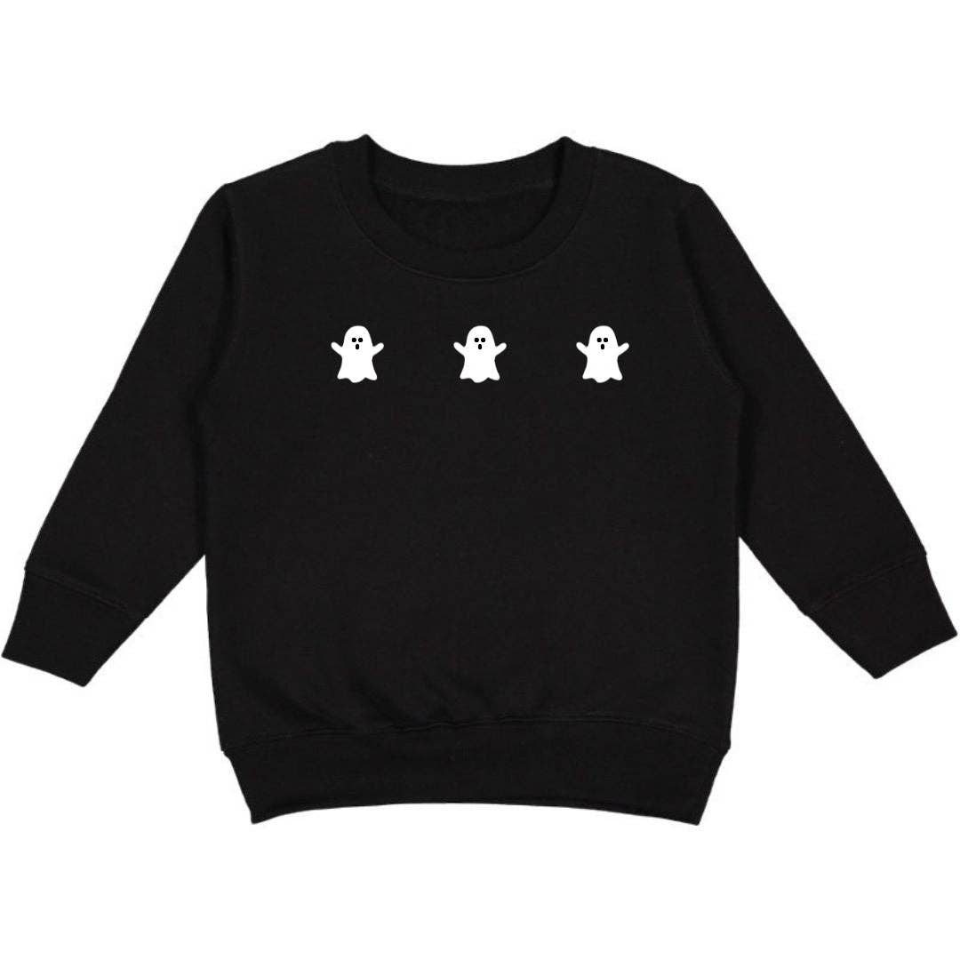 Black crewneck sweatshirt with white ghost graphic, Sweet Wink brand