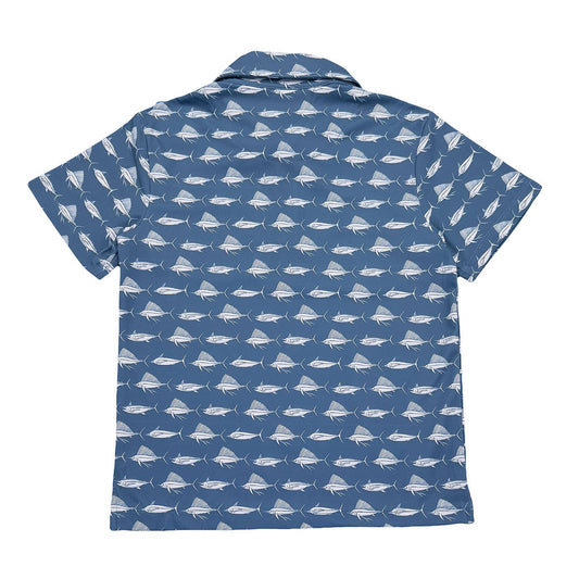 Inshore Boys Performance SS Polo Blue/White Fish