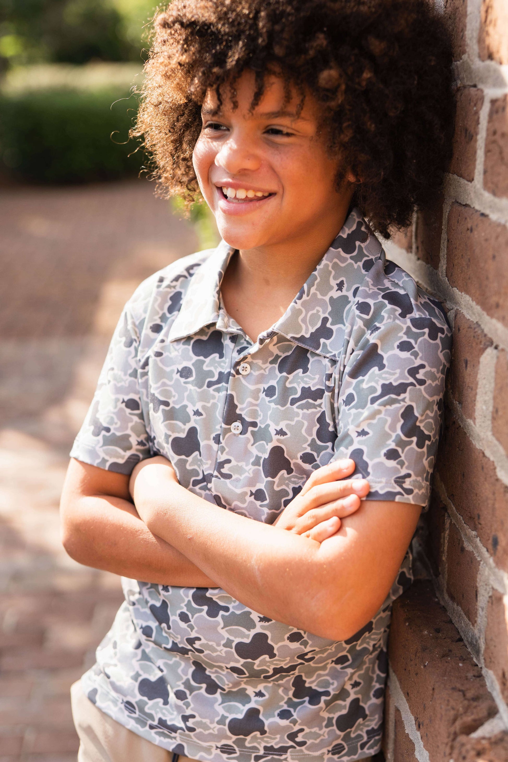 Saltwater Boys SBC camo polo in premium Pima cotton with signature marlin embroidery