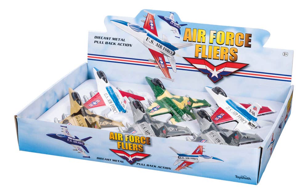 Toysmith Air Force Fliers set of six diecast metal planes with pull-back mechanism in display box