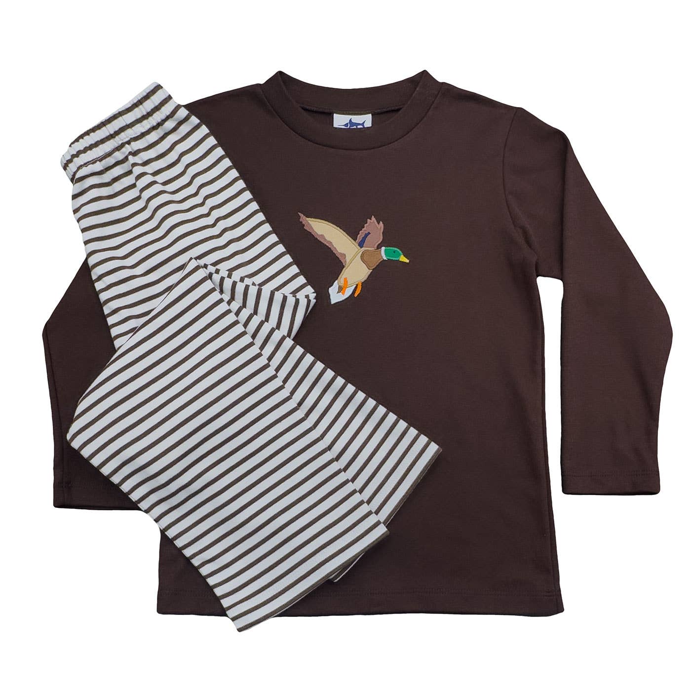 Boys 2-piece mallard applique pant set in soft 100% cotton by Saltwater Boys