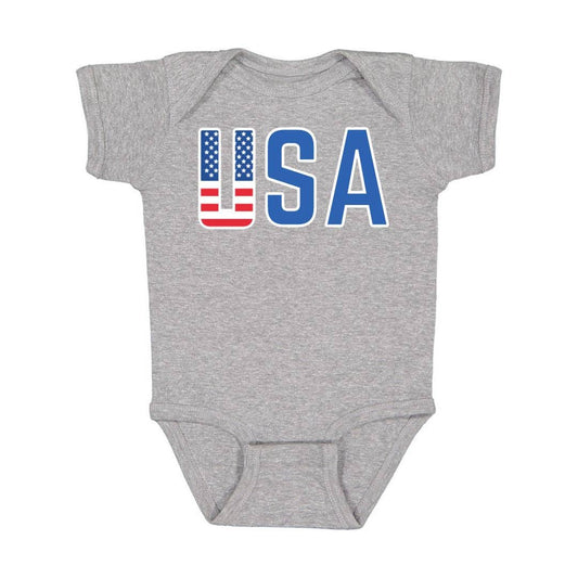USA Flag Short Sleeve Bodysuit - 4th of July Baby
