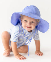 Load image into Gallery viewer, RuffleButts + RuggedButts - Baby Boys Periwinkle Blue Seersucker Short Sleeve One Piece Rash Guard: Blue
