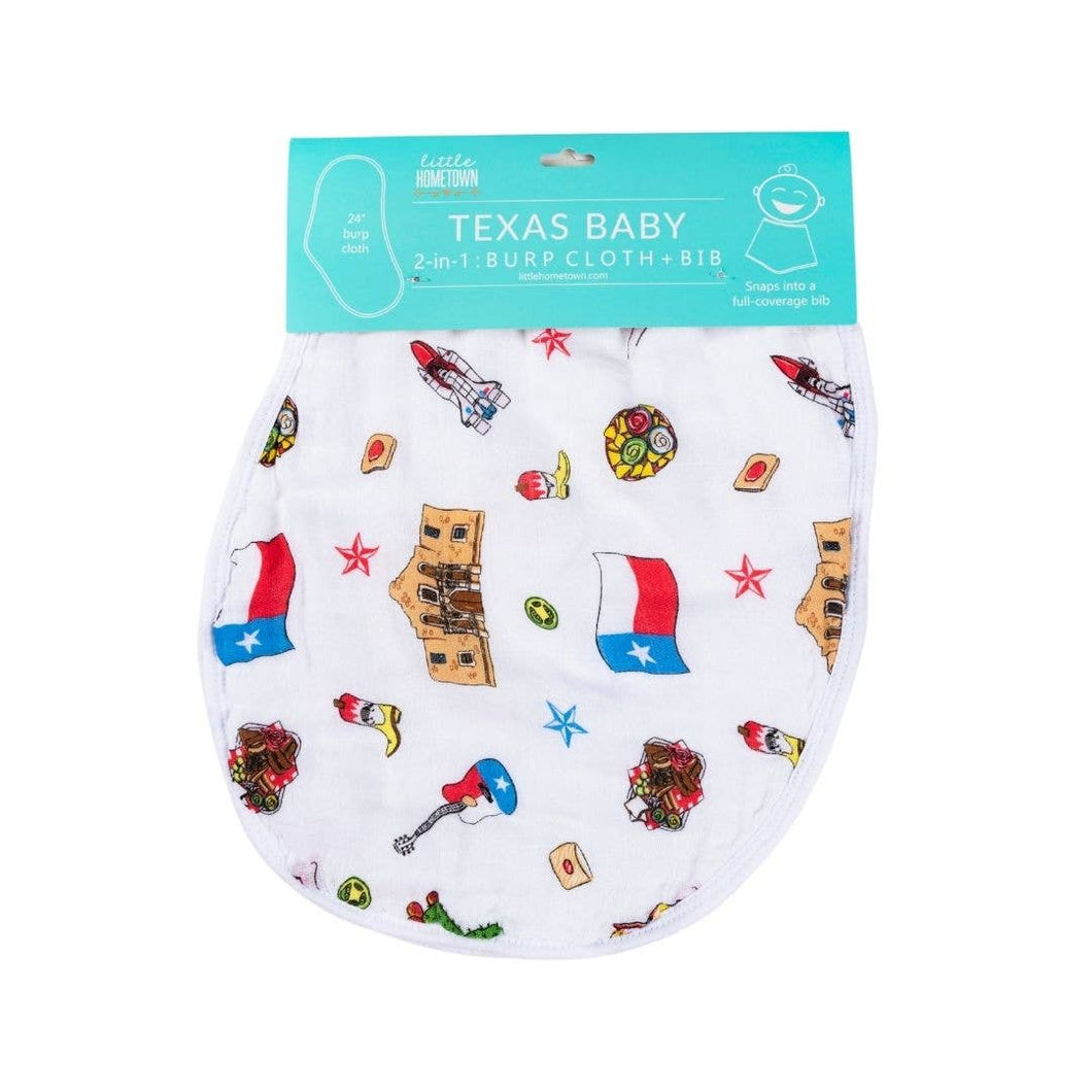 Little Hometown - 2-in-1 Burp Cloth and Bib: Texas Baby (Unisex)