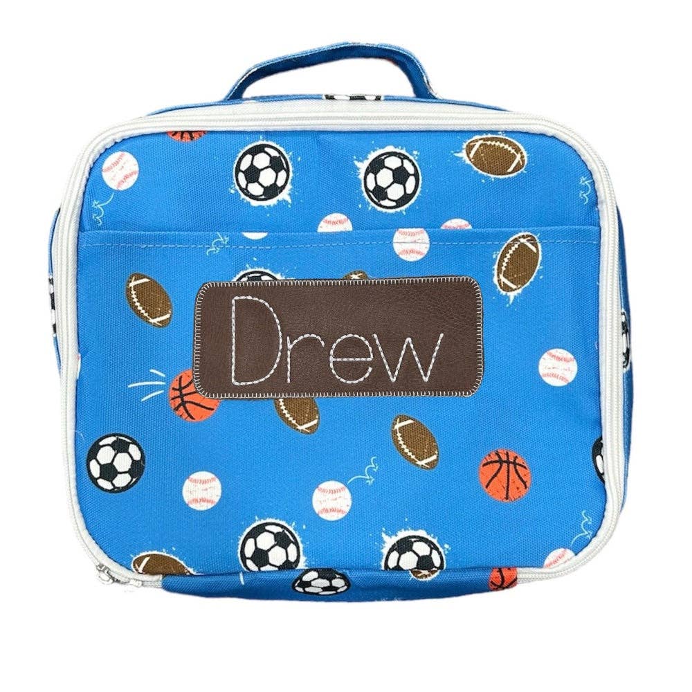 Sports Star Lunch Bag by Sugar Bee Clothing, insulated with exterior pocket, cream colorway