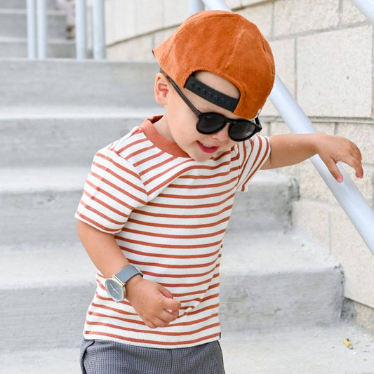 Unisex Baby T-Shirt - Terracotta Stripe: 0-3 Months