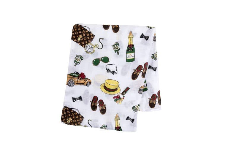 Dapper Napper Swaddle Blanket by Little Hometown in bamboo-cotton blend, 47 inches square