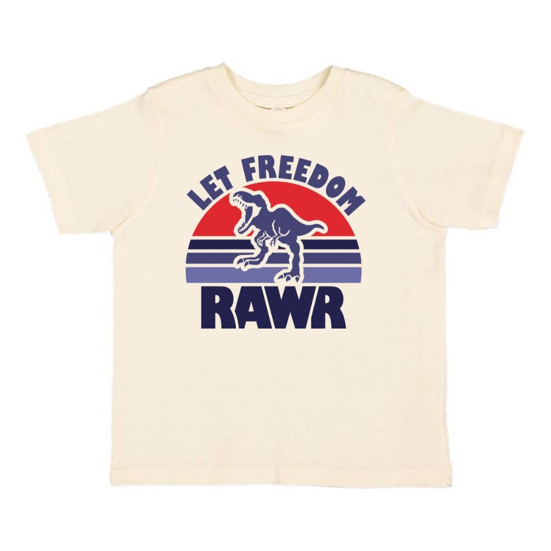 Let Freedom Rawr short-sleeve t-shirt in natural with multicolor graphic, tagless construction
