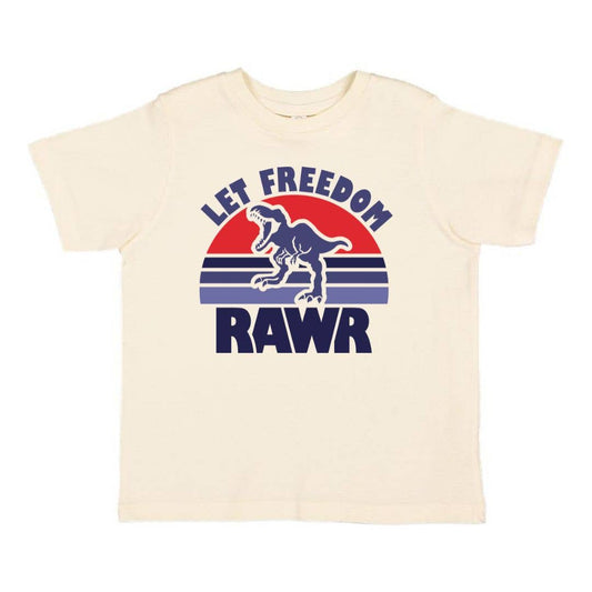 Let Freedom Rawr short-sleeve t-shirt in natural with multicolor graphic, tagless construction