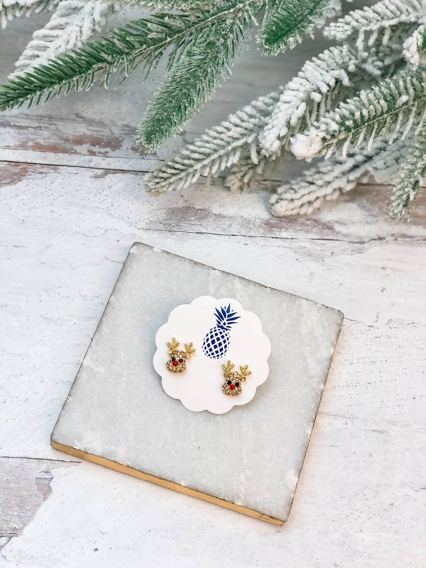 Rudolph Reindeer Glitzy Studs: Silver