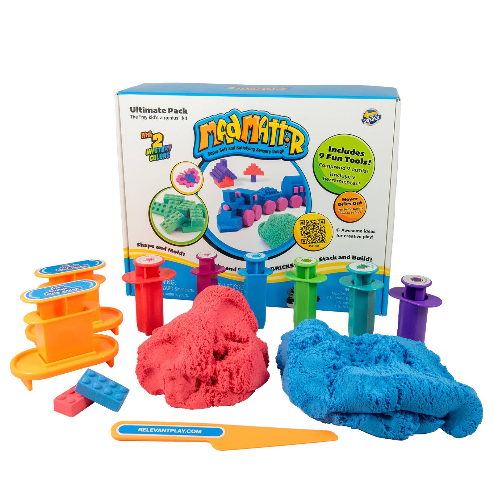 Mad Mattr Ultimate Pack with two-color moldable material and nine sculpting tools including brick makers