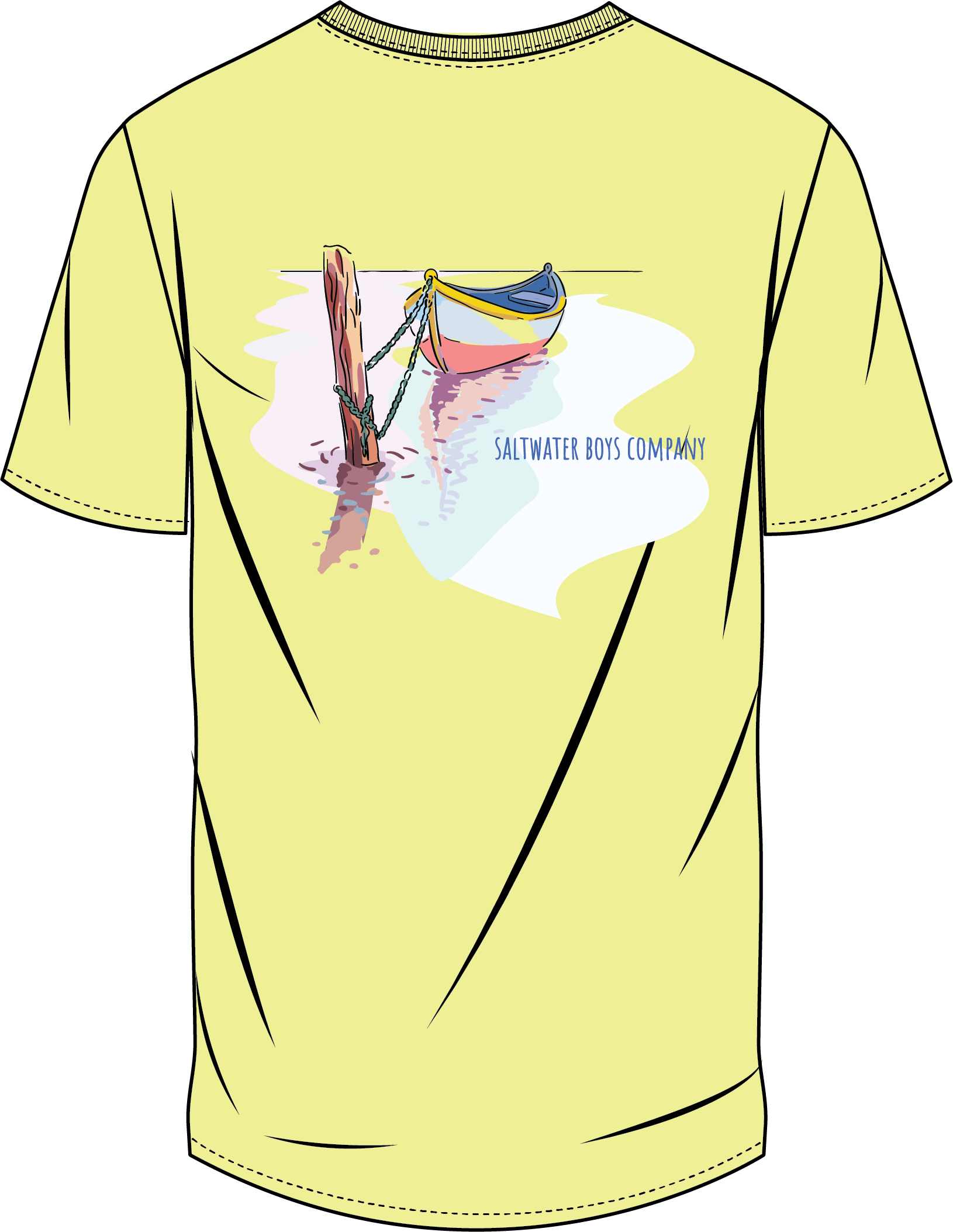 Big Canoe short sleeve graphic pocket tee in yellow by Saltwater Boys, 100% cotton