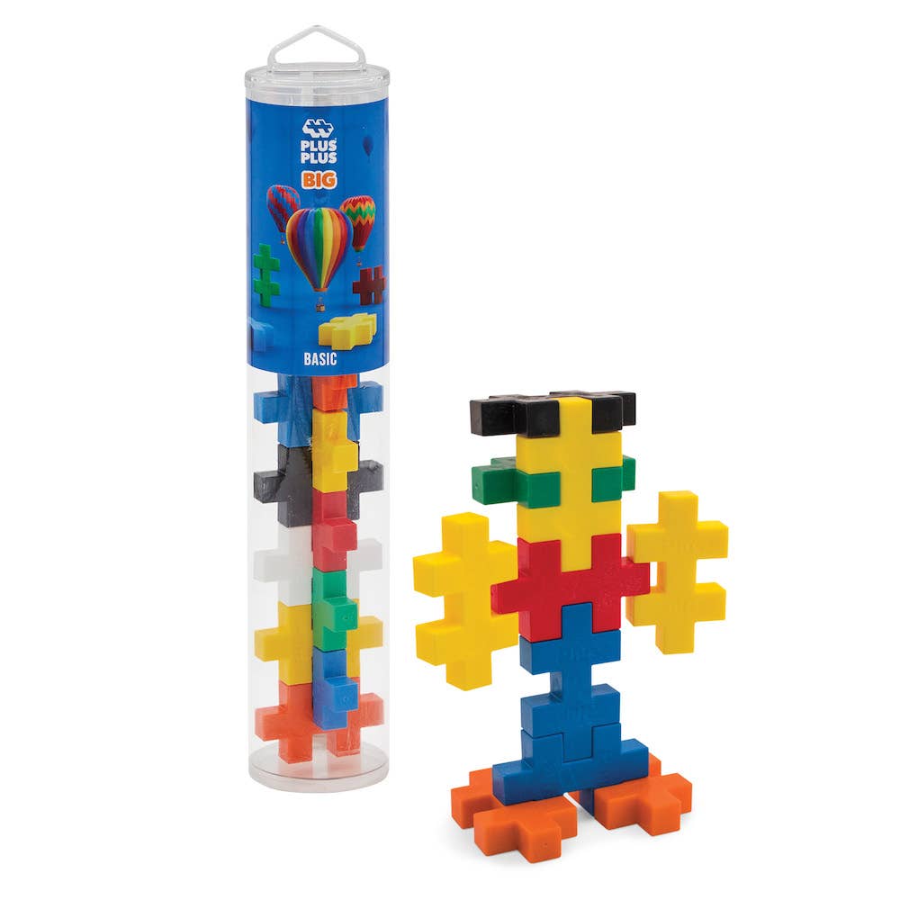 Plus-Plus BIG Basic Colors 15-piece construction toy set in red, blue, green, yellow, orange, and purple