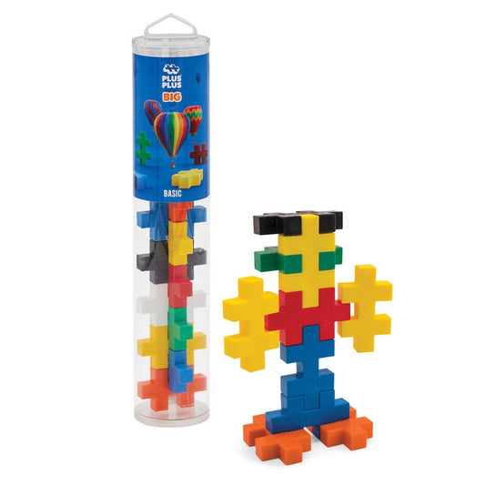 Plus-Plus BIG Basic Colors 15-piece construction toy set in red, blue, green, yellow, orange, and purple