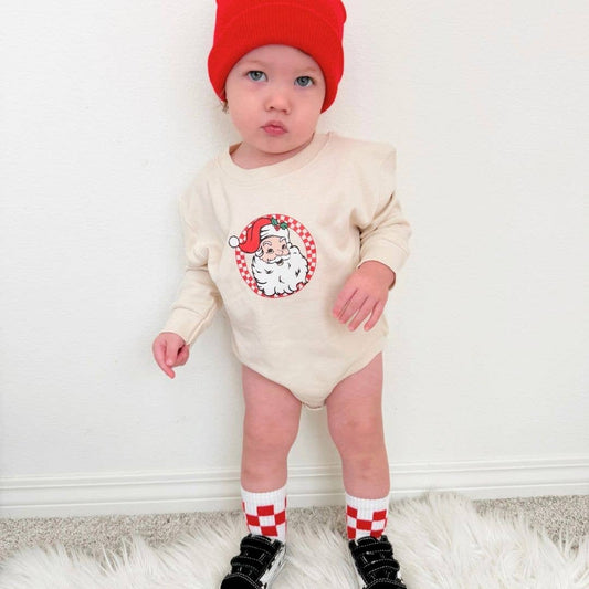 Retro Santa Christmas Long Sleeve Romper