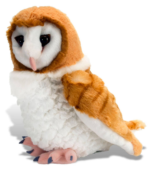 Wild Republic 12-inch Barn Owl stuffed animal with gray and cream plush body and detailed feathering