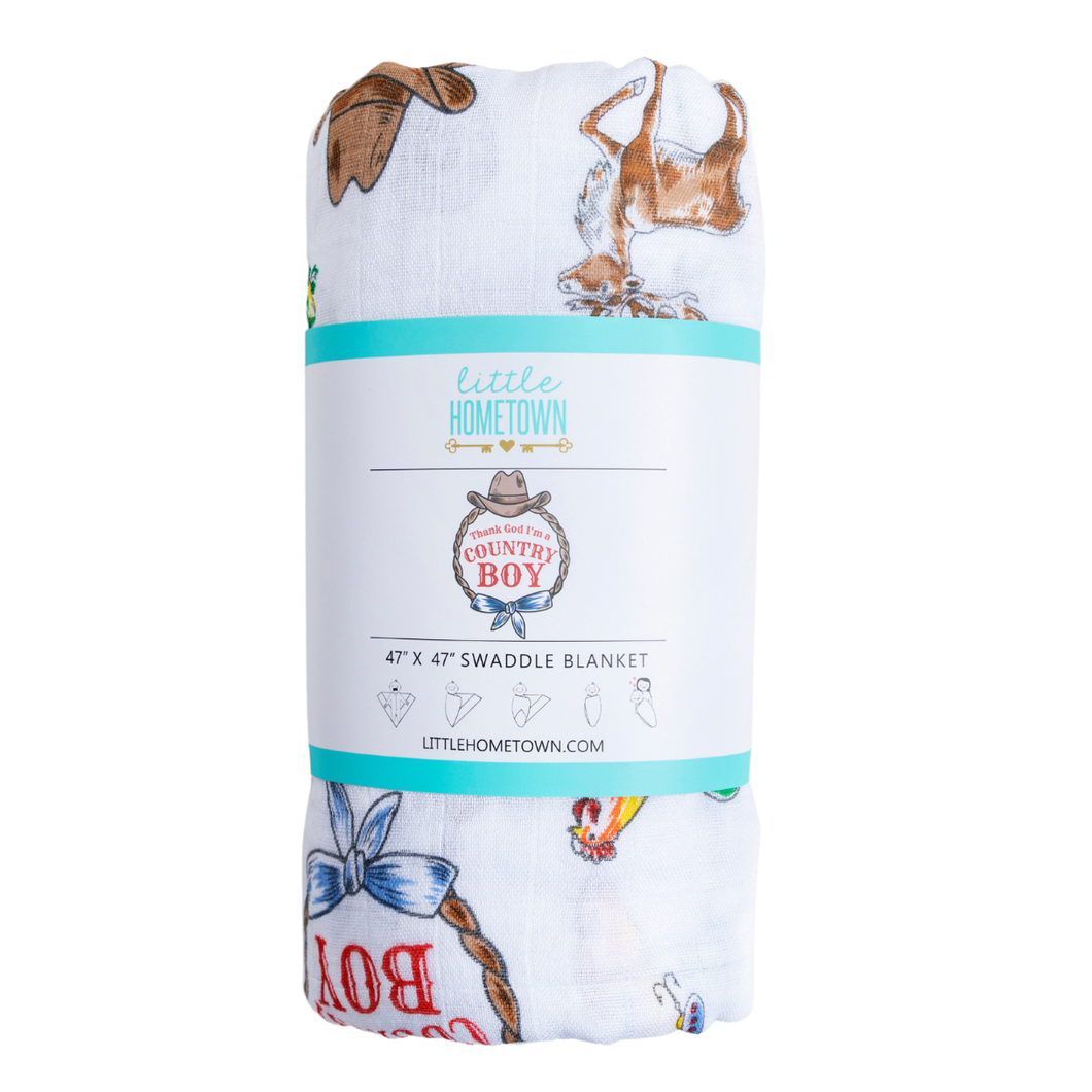 Little Hometown - Country Boy Muslin Swaddle Receiving Blanket