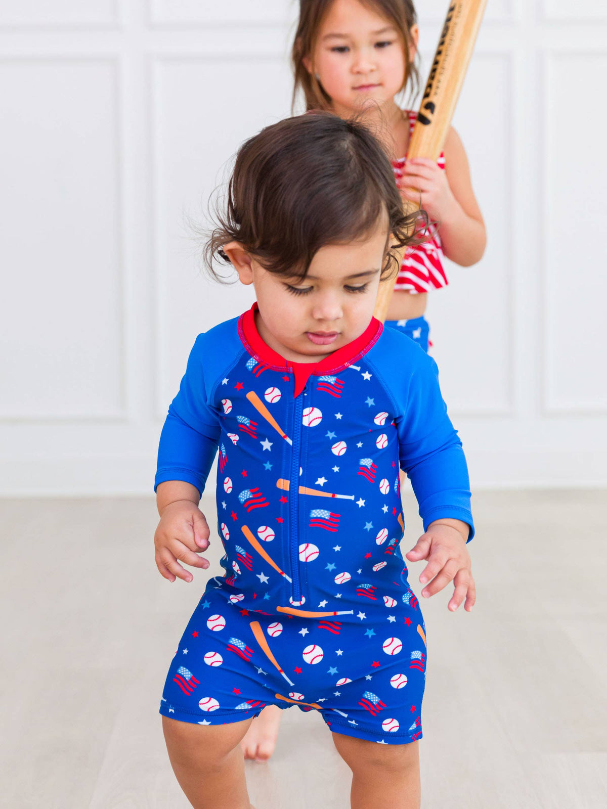 RuggedButts - Baby Boys Play Ball Long Sleeve One Piece Rash Guard Swimsuit