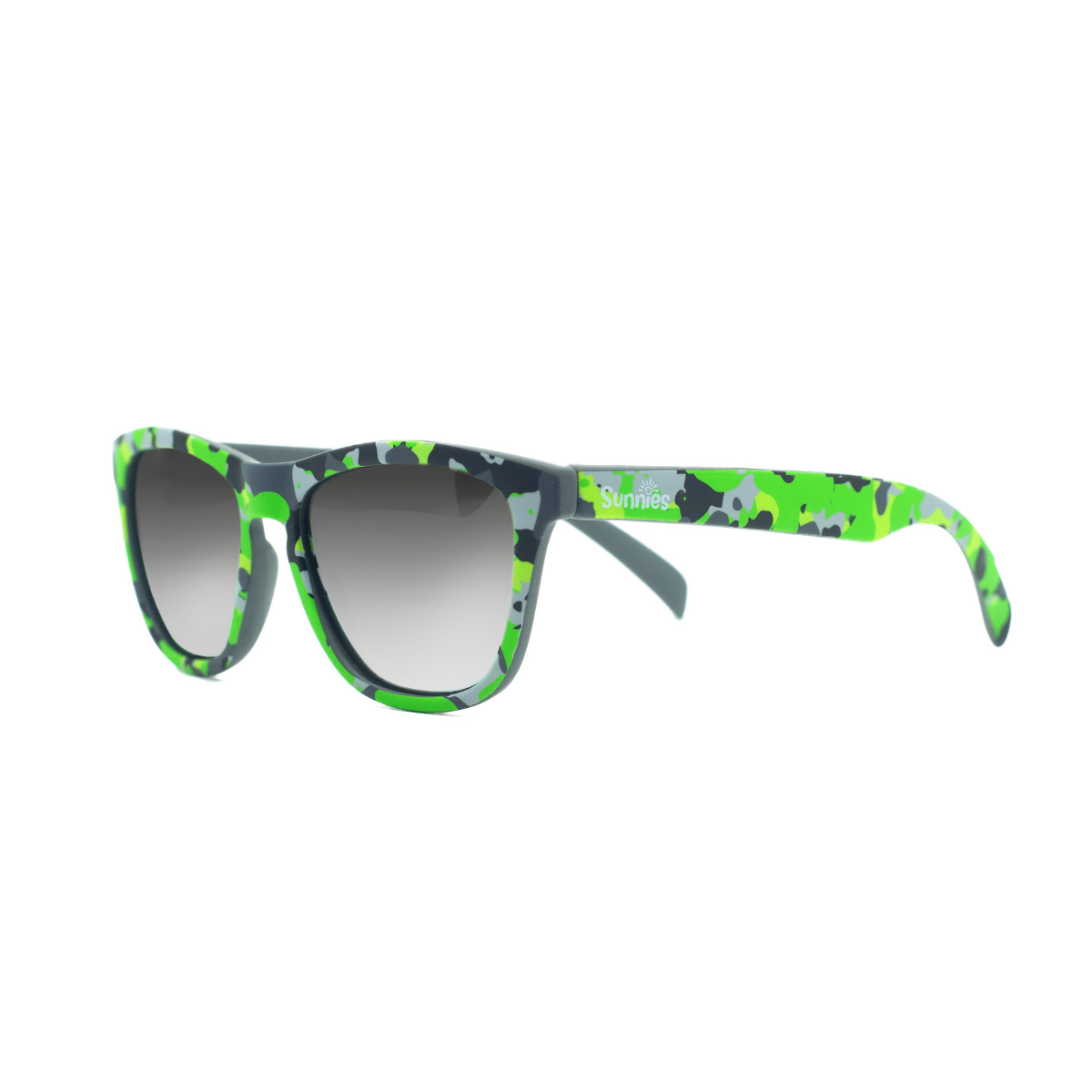 Camo-printed polarized sunglasses with reflective lenses and anti-slip frames by Sunnies Shades