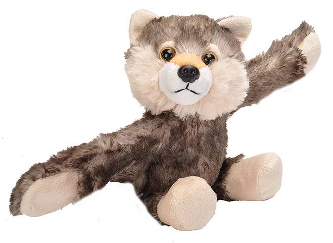 Huggers Wolf plush toy by Wild Republic, 8 inches, with snap bracelet and detailed wolf design