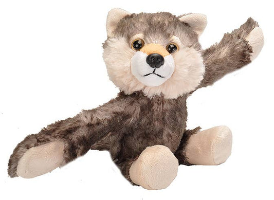 Huggers Wolf plush toy by Wild Republic, 8 inches, with snap bracelet and detailed wolf design