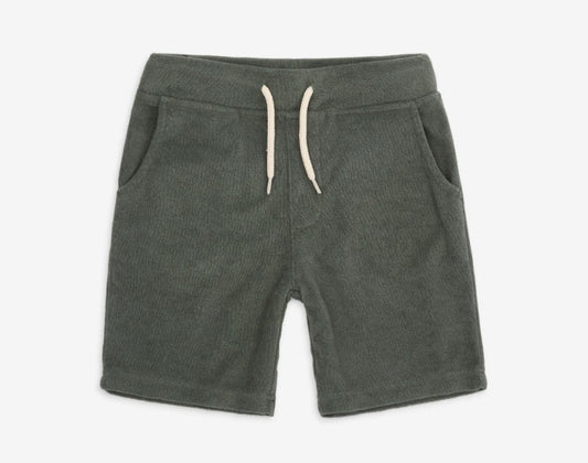 Sage-colored Appaman Camp Shorts with functional pockets, front view