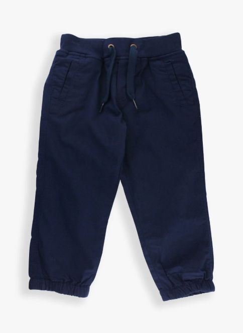 Dark navy Rugged Butts jogger pants with cinched ankles and drawstring waistband