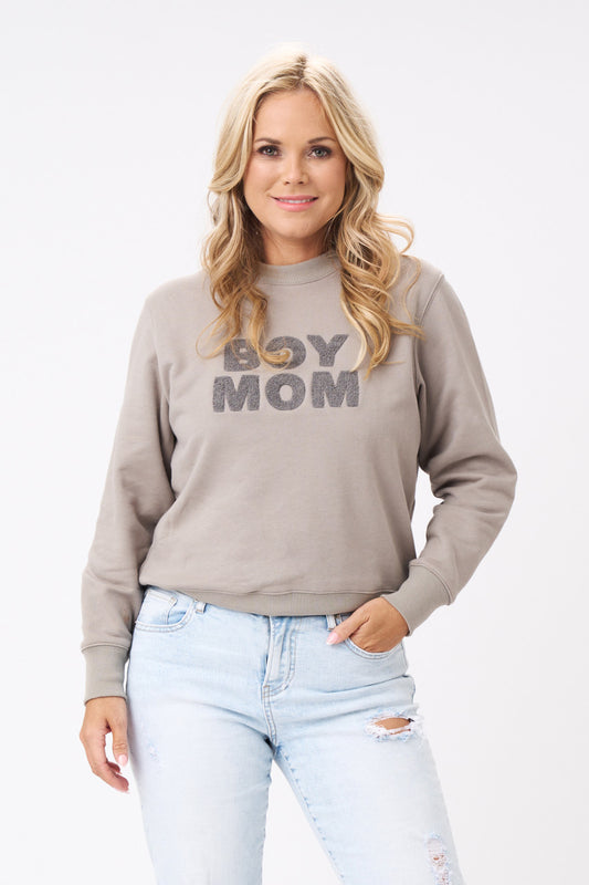 Flat gray Boy Mom sweatshirt by Le La Lo