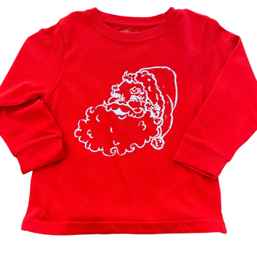 Bright Red Long sleeved Shirt with a white outline graphic of a laughing santa claus