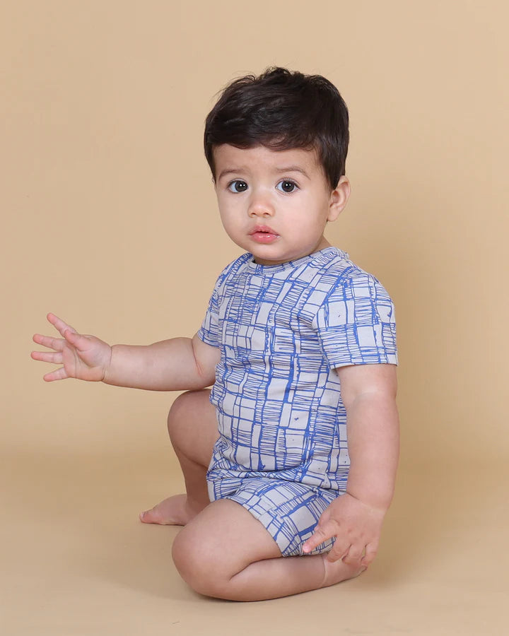 Tiny Tribe Sketched Check Romper, sleeveless cotton elastane romper with all-over print