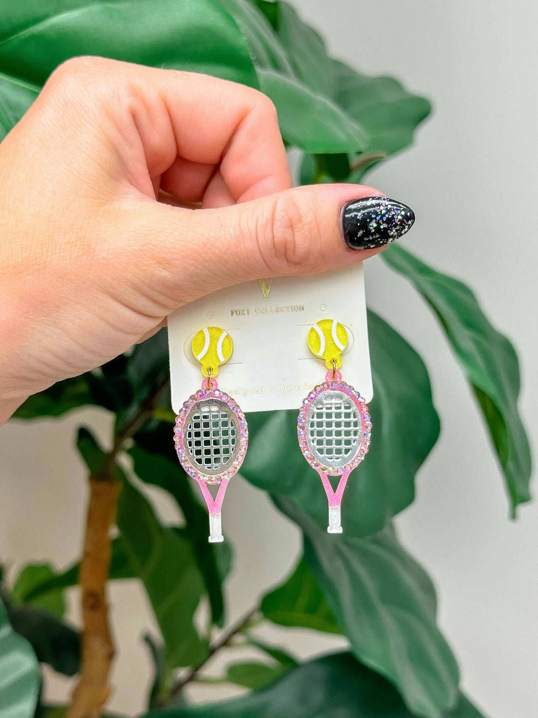 Glitzy Tennis Dangle Earrings: Pink