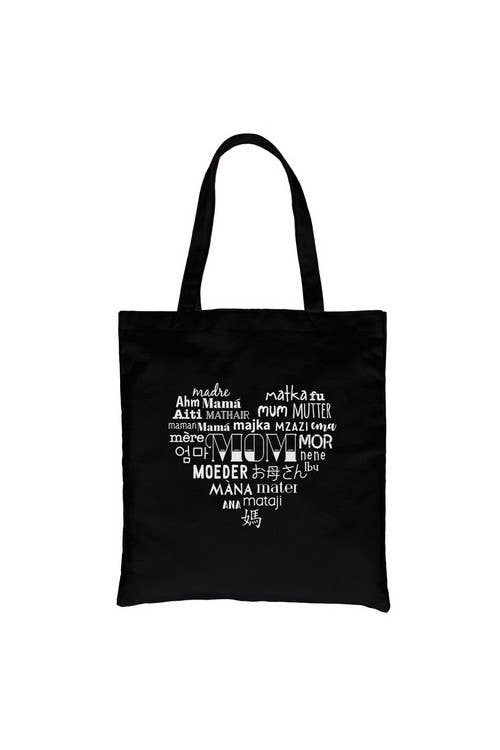 Mom Different Languages Canvas Bag, 12 oz heavy cotton canvas, 15" W x 16" H by 365 In Love
