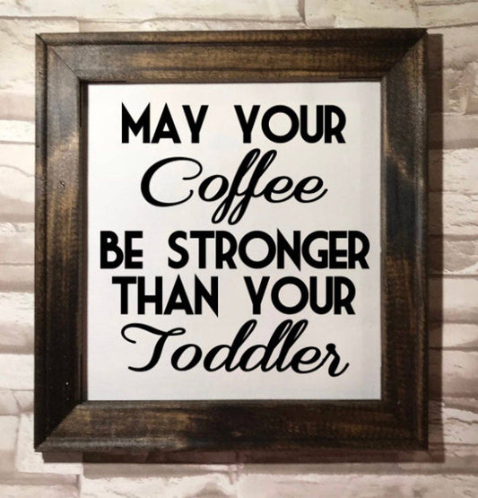 Framed canvas artwork with witty text in Dark Walnut frame, ready to hang