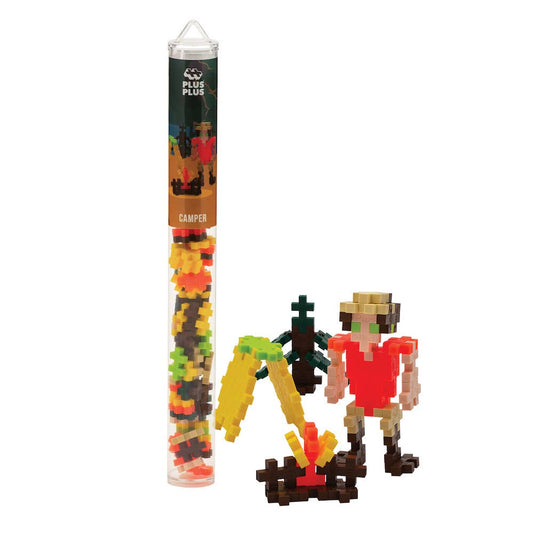 Plus-Plus Tube Camper building set with colorful plastic pieces and reusable container