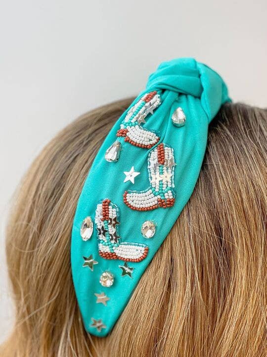 Prep Obsessed Wholesale - Cowgirl Boots Embellished Knotted Headband