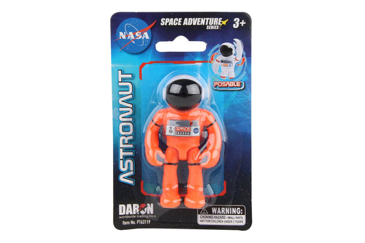 Orange plastic astronaut figure from Daron Space Adventure Series, approximately 3 inches tall