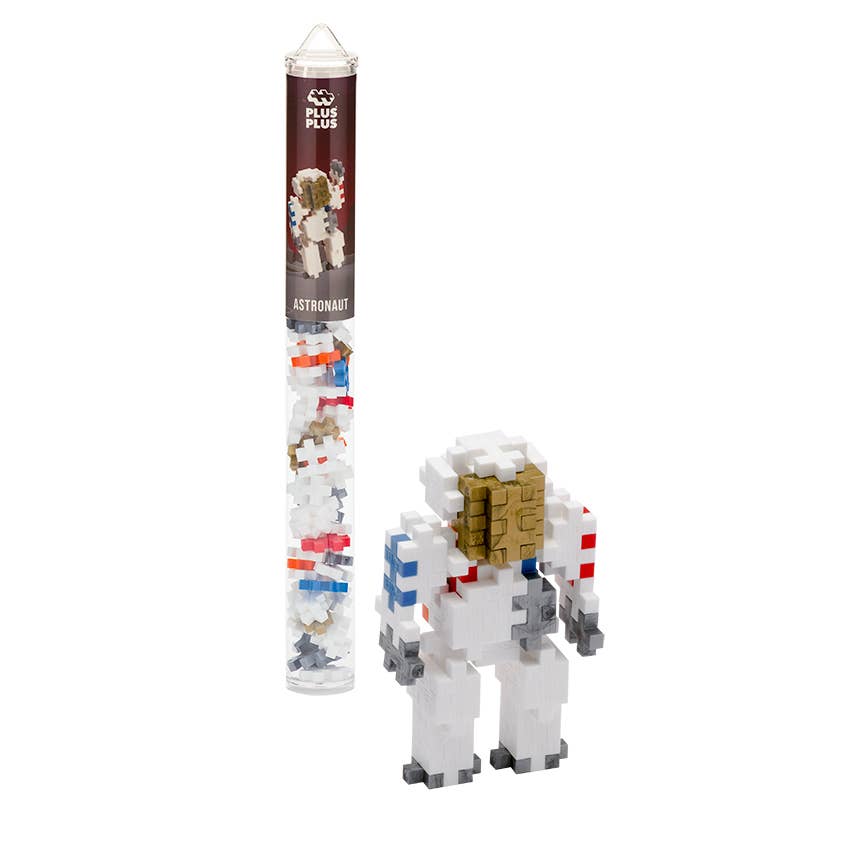 Plus-Plus Astronaut Tube activity toy with 70+ interlocking pieces and instruction guide