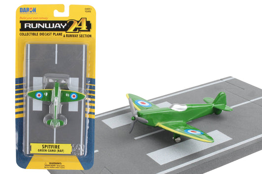 Runway24 Spitfire Green Camouflage die-cast metal aircraft with rubber runway section