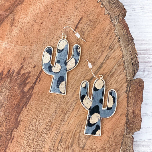 Textured Gold Metallic Cactus Rodeo Dangle Earrings
